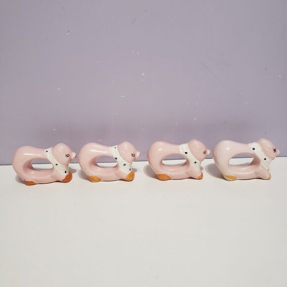 Pigs Pink Ceramic Napkin Holders Lot of 4 Country Kitchen Dining Decor 3"×2" - Picture 2 of 8